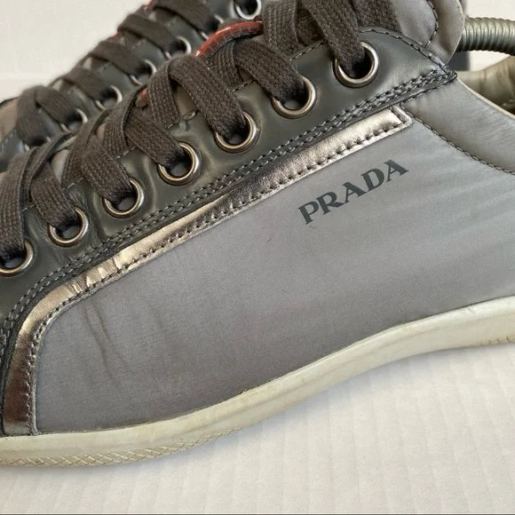 Prada Metallic Silver Gray Sneakers - Picture 2 of 12